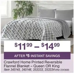BJ’s Crawford Home Printed Reversible Flannel Blanket – Queen OR King offer