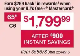 BJ’s LG 65 OLEDC6 evo AI 4K Smart TV offer