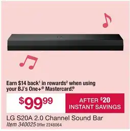 BJ’s LG S20A 2.0 Channel Sound Bar offer