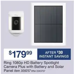 BJ’s Ring 1080p HD Battery Spotlight Camera Plus with Battery and Solar Panel offer