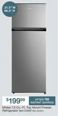 BJ’s Midea 7.2-Cu.-Ft. Top Mount Freezer Refrigerator offer