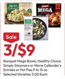 Stater Bros Banquet Mega Bowls, Healthy Choice Simply Steamers or Marie Callender's Entrées or Pot Pies offer