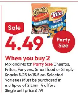 Stater Bros Fritos, Funyuns, Smartfood or Simply Snacks offer
