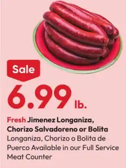 Stater Bros Fresh Jimenez Longaniza, Chorizo Salvadoreno or Bolita offer