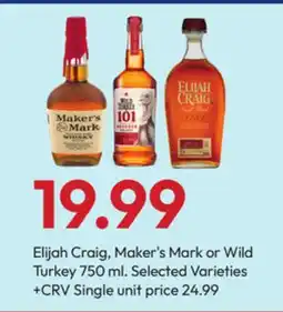 Stater Bros Elijah Craig, Maker's Mark or Wild Turkey offer