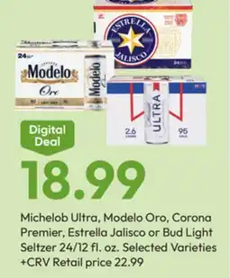 Stater Bros Michelob Ultra, Modelo Oro, Corona Premier, Estrella Jalisco or Bud Light Seltzer offer