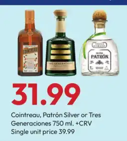 Stater Bros Cointreau, Patrón Silver or Tres Generaciones offer
