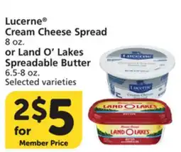Vons Lucerne Cream Cheese Spread 8 oz. or Land O' Lakes Spreadable Butter 6.5-8 oz offer