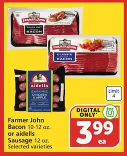 Vons Farmer John Bacon 10-12 oz. or aidells Sausage 12 oz offer