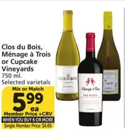 Vons Clos du Bois, Ménage à Trois or Cupcake Vineyards offer