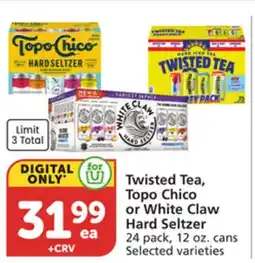 Albertsons Twisted Tea, Topo Chico or White Claw Hard Seltzer offer