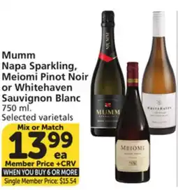Albertsons Mumm Napa Sparkling, Meiomi Pinot Noir or Whitehaven Sauvignon Blanc offer