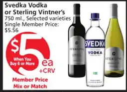 Albertsons Svedka Vodka or Sterling Vintner's offer