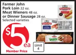 Albertsons Farmer John Pork Loin 22 oz. Meat Wiener 48 oz. or Dinner Sausage 28 oz offer
