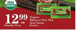 Pavilions Organic Ribeye or New York Strip Steaks offer