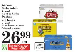 Pavilions Corona, Stella Artois 24 pack 11.2-12 oz. bottles Pacifico or Modelo 24 pack 12 oz. bottles or cans offer
