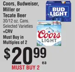 Smart & Final Coors, Budweiser, Miller or Tecate Beer offer