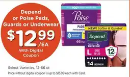 Mariano's Depend or Poise Pads, Guards or Underwear offer