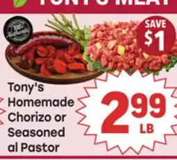 Tony’s Fresh Market Tony's Homemade Chorizo or Seasoned al Pastor offer