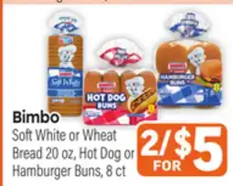 Tony’s Fresh Market Bimbo Soft White or Wheat Bread 20 oz, Hot Dog or Hamburger Buns, 8 ct offer