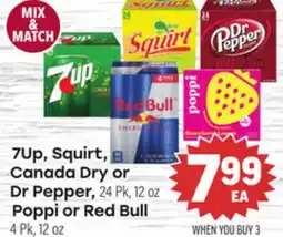 Tony’s Fresh Market 7Up, Squirt, Canada Dry or Dr Pepper, 24 Pk, 12 oz Poppi or Red Bull 4 Pk, 12 oz offer