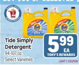 Tony’s Fresh Market Tide Simply Detergent offer