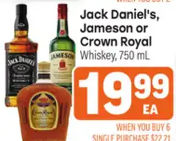 Tony’s Fresh Market Jack Daniel's, Jameson or Crown Royal Whiskey offer