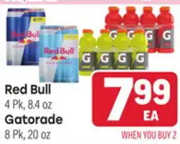 Tony’s Fresh Market Red Bull 4 Pk, 8.4 oz Gatorade 8 Pk, 20 oz offer