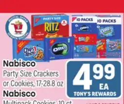 Tony’s Fresh Market Nabisco Party Size Crackers or Cookies 17-28.8 oz or Nabisco Multipack Cookies, 10 ct offer