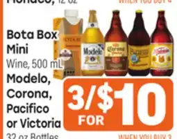 Tony’s Fresh Market Bota Box Mini Wine, 500 mL, Modelo, Corona, Pacifico or Victoria 32 oz Bottles offer