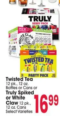 Jewel-Osco Twisted Tea 12 pk., 12 oz. Bottles or Cans or Truly Spiked or White Claw 12 pk., 12 oz. Cans offer