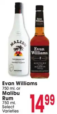 Jewel-Osco Evan Williams 750 mL or Malibu Rum offer