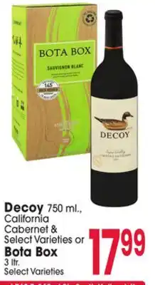 Jewel-Osco Decoy 750 ml, California Cabernet & Select Varieties or Bota Box offer