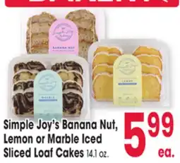 Jewel-Osco Simple Joy's Banana Nut, Lemon or Marble Iced Sliced Loaf Cakes offer