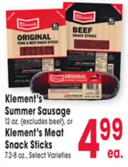 Jewel-Osco Klement's Summer Sausage 12 oz., or Klement's Meat Snack Sticks 7.2-8 oz offer