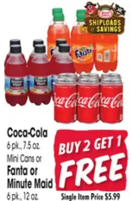 Jewel-Osco Coca-Cola 6 pk., 7.5 oz. Mini Cans or Fanta or Minute Maid 6 pk., 12 oz offer