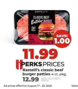 Hy-Vee Rastelli's classic beef burger patties offer