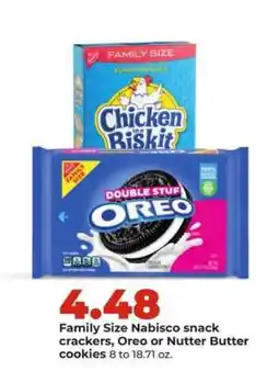 Hy-Vee Family Size Nabisco snack crackers, Oreo or Nutter Butter cookies offer