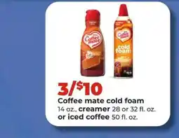Hy-Vee Coffee mate cold foam or creamer or iced coffee offer