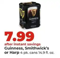 Hy-Vee Guinness, Smithwick's or Harp offer