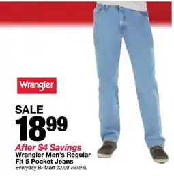 Bi-Mart Wrangler men's regular fit 5 pocket jeans offer