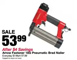 Bi-Mart Arrow Fastener 18G Pneumatic Brad Nailer offer