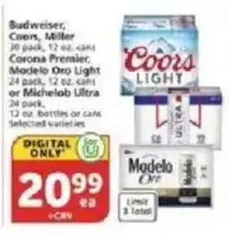 Vons Budweiser, Coors, Miller, Corona Premier, Modelo Oro Light or Michelob Ultra offer