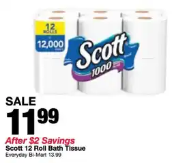 Bi-Mart Scott 12 Roll Bath Tissue offer
