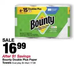 Bi-Mart Bounty Double Plus Paper Towels offer