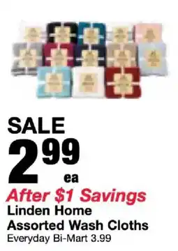 Bi-Mart Linden Home Assorted Wash Cloths offer
