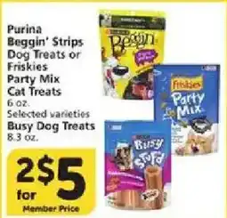 Vons Purina Beggin' Strips Dog Treats or Friskies Party Mix Cat Treats offer