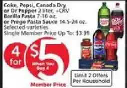 Vons Coke, Pepsi, Canada Dry or Dr Pepper 2 liter offer