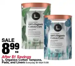 Bi-Mart L. Organics Cotton Tampons, Pads, and Liners offer