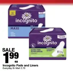 Bi-Mart Incognito Pads and Liners offer